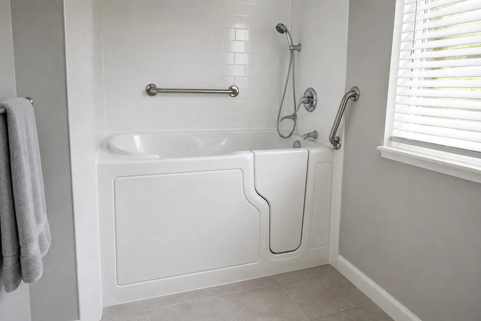 Grab bars set beside the tub